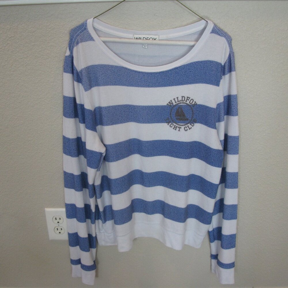 WILDFOX Womens Blue White Stripe Scoop Neck YACHT CLUB Nautical